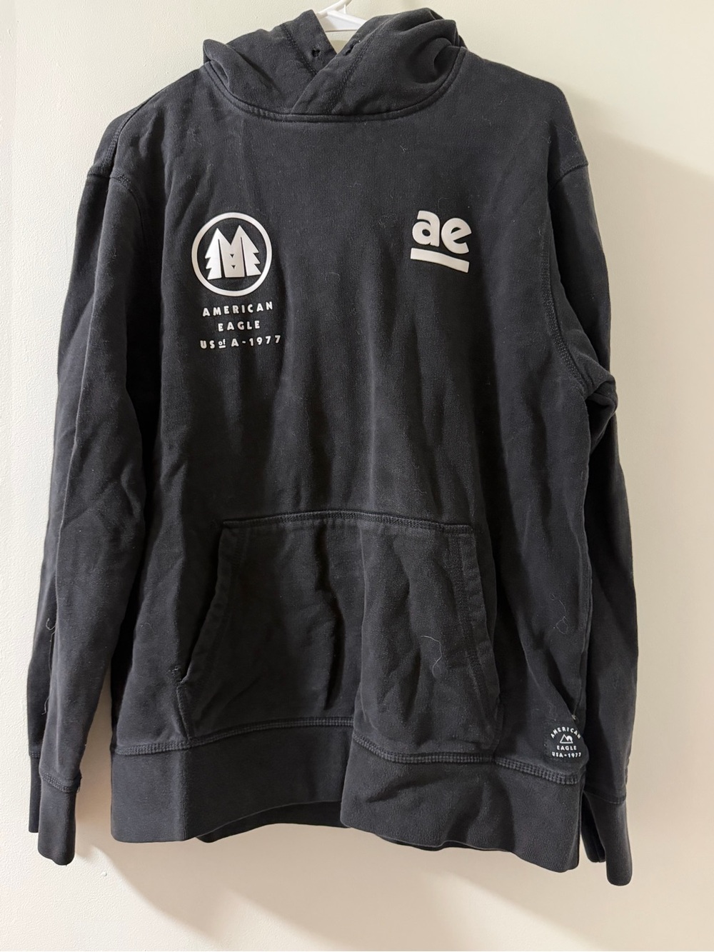 American Eagle Outfitters Black AE Logo Pullover Sweatshirt Hoodie
